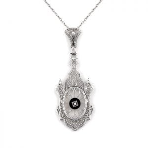 Art Deco onyx ,rock crystal & diamond necklace
