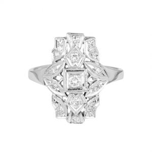 Art Deco 14ct White Gold Diamond Plaque Ring