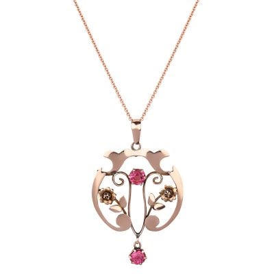 9ct-rose-gold-art-nouveau-pink-paste-pendant