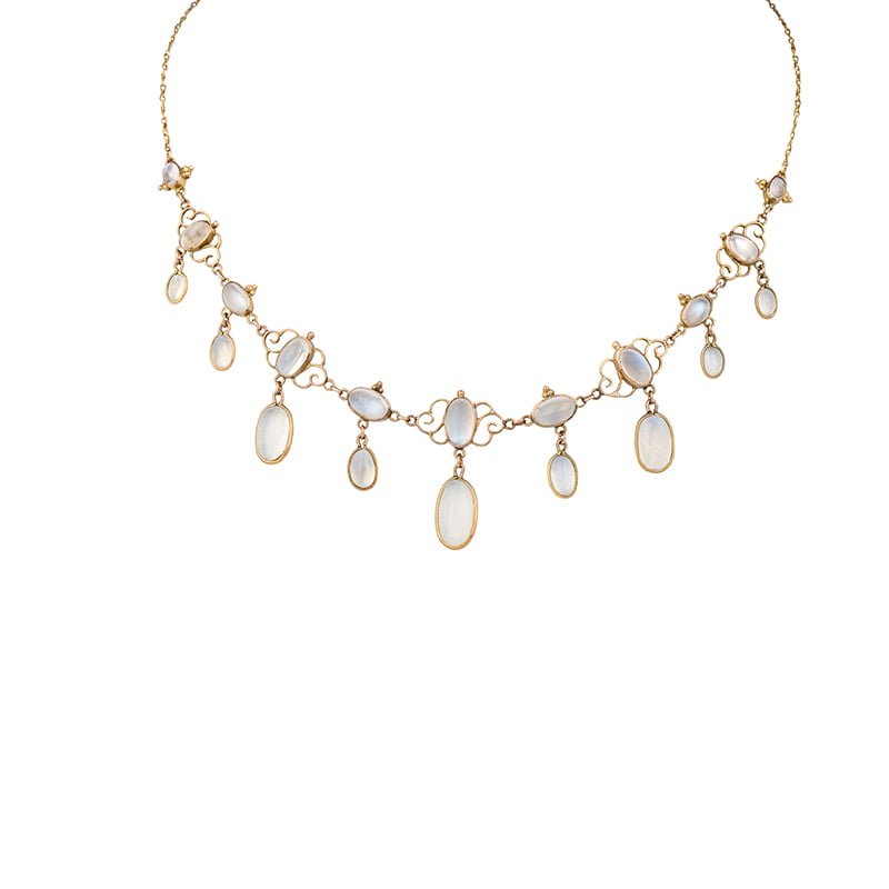 Edwardian 9ct Yellow gold Moonstone Festoon Necklace by Liberty & Co ...