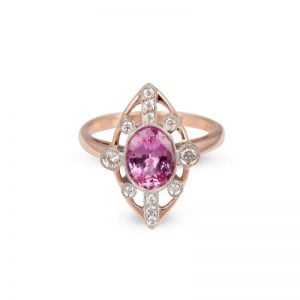 Handmade Art Deco style pink Sapphire and diamond ring
