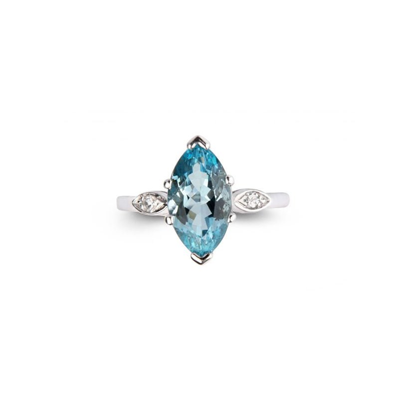 Platinum Marquise Aquamarine & Diamond Ring - Avenue J Jewellery ...