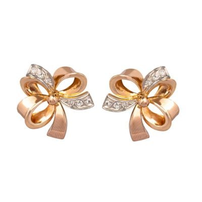 cocktail rose gold diamond bow earrings