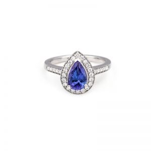 18ct White Gold Pear Cut Tanzanite and Diamond Cluster Style Dress Ring