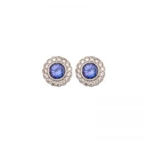 18ct White Gold Tanzanite and diamond cluster stud earrings 