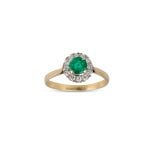 18ct Yellow & White Gold Natural Emerald & Diamond Cluster Ring c1970's