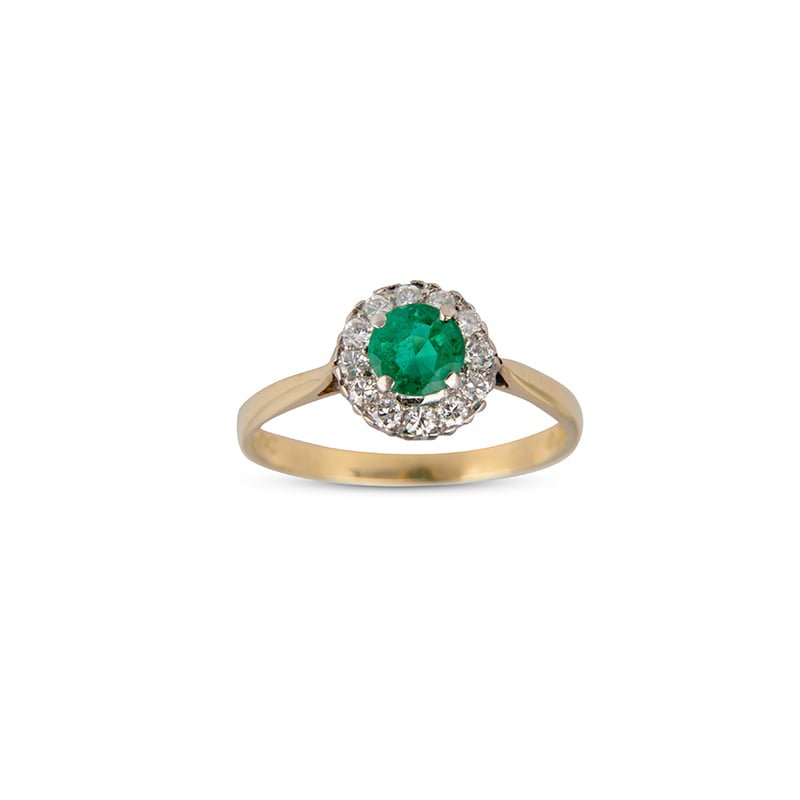 18ct Yellow & White Gold Natural Emerald & Diamond Cluster Ring c1970's ...