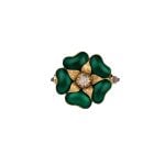 Victorian 14ct Enamel and Diamond Dress Ring with Heart Shape Enamel leaves and Gold Petals.