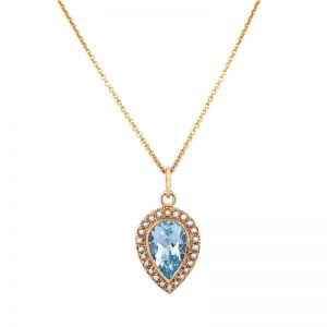 pear shaped blue topaz and seed pearl pendant