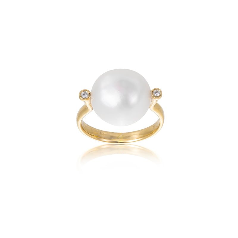14ct Yellow Gold Freshwater Pearl & Diamonds Ring - Avenue J Jewellery ...