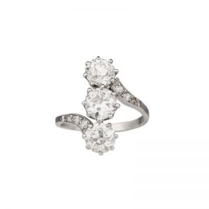 Art Deco Diamond Trilogy Ring with Diamond Set Shoulders
