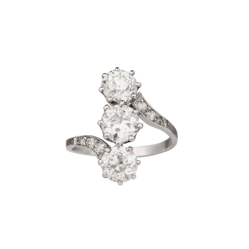 Art Deco Diamond Trilogy Ring with Diamond Set Shoulders - Avenue J ...