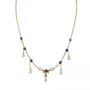 edwardian sapphire and pearl drop necklace
