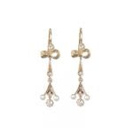 diamond and pearl bow drop earrings
