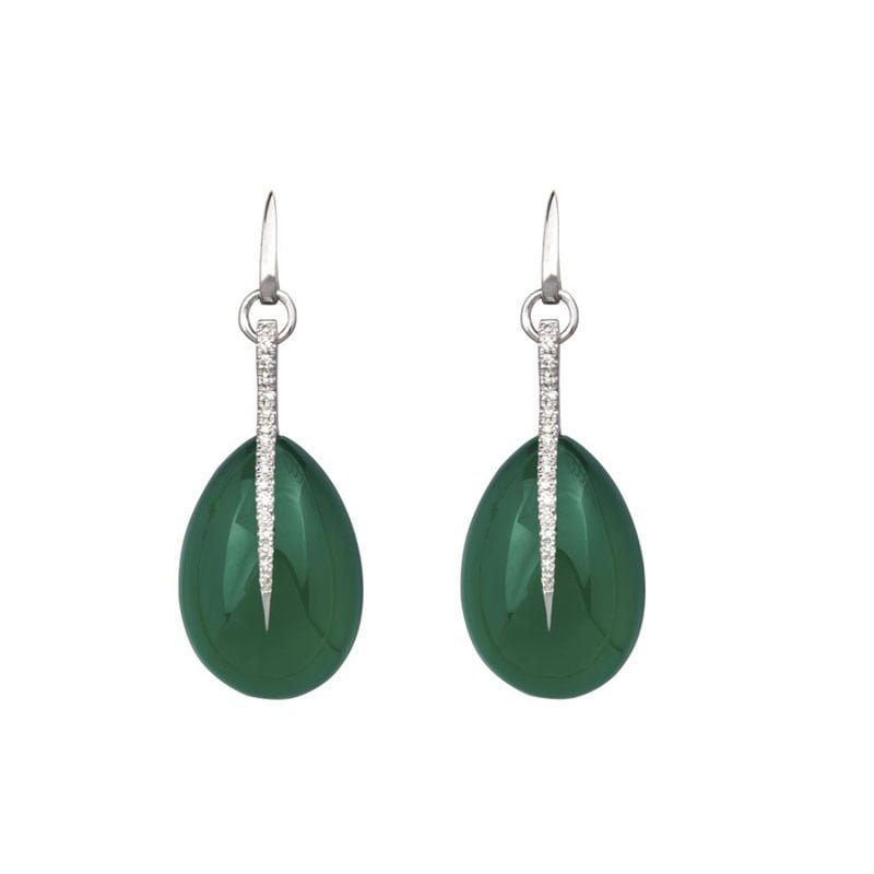 9ct White Gold Green Agate & Diamond Drop Earrings - Avenue J Jewellery ...