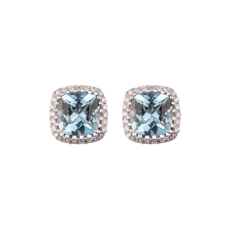18ct White Gold Cushion Cut Aquamarine & Diamond Earrings - Avenue J ...