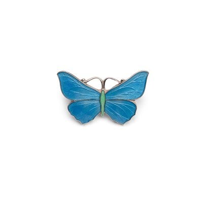 Small Sterling Silver Blue with Green Enamel Butterfly Brooch c1920.