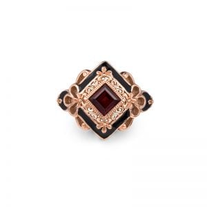 9ct Rose Gold filigree Diamond Shape Garnet and Onyx Ring