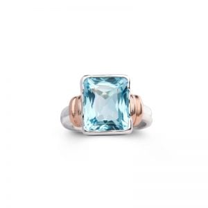 Sterling Silver and 9CT Rose Gold Blue Topaz Ring