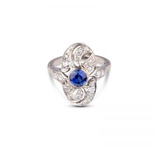 Art Deco Pallidum Ceylonese Sapphire & Diamond Ring