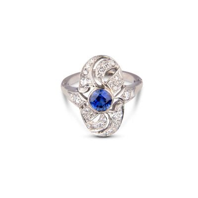 Art Deco Pallidum Ceylonese Sapphire & Diamond Ring