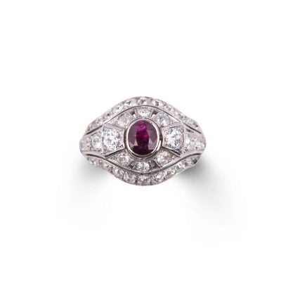 Art Deco antique pallidum Ruby & Diamond Ring