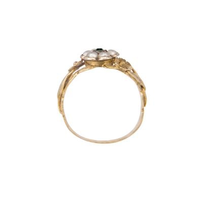 Georgian 15ct Yellow Gold Emerald & Pearl Love Ring.