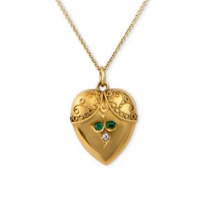 Victorian 15ct Emerald And Diamond Heart Pendant