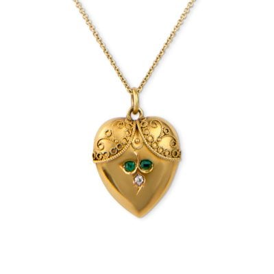Victorian 15ct Emerald And Diamond Heart Pendant