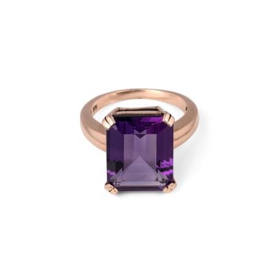 9ct Rose Gold Rectangle Amethyst Ring