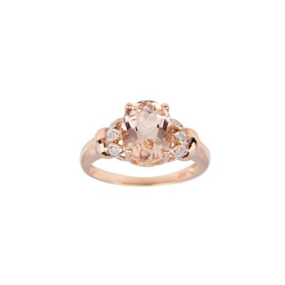 9ct Rose Gold Morganite with Shoulder Diamonds Ring