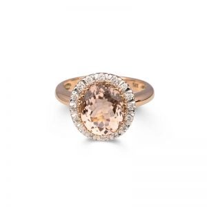 9ct Rose Gold Oval Morganite and Diamond Cluster Ring