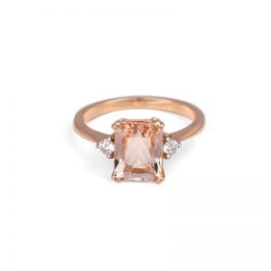 9ct Rose Gold Peach Pink Morganite and radiant cut Diamond Ring