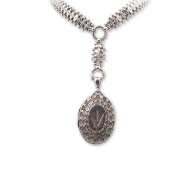 Victorian antique silver locket and collar necklace.