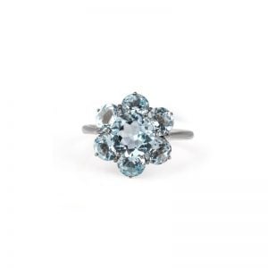 Sterling Silver Blue Topaz Daisy Cluster Ring Small