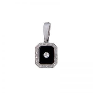 9ct White Gold Rectangular Onyx and Diamond enhancer pendant.
