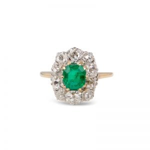 Victorian 18ct Yellow and White Gold Emerald and Diamond Cluster Ring.