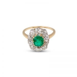 Victorian 18ct Yellow and White Gold Emerald and Diamond Cluster Ring.