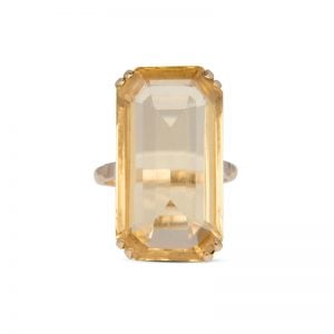 9ct Yellow Gold Elongated Emerald Cut Citrine Dress Ring c1950s