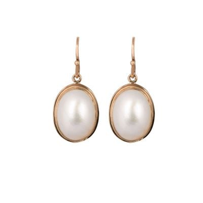 9ct Yellow Gold Oval Mabe Pearl Drop Earrings.