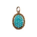 Georgian 15ct Yellow Gold Turquoise Beaded Locket with rope twist border detail.