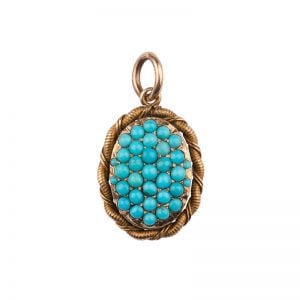 Georgian 15ct Yellow Gold Turquoise Beaded Locket with rope twist border detail.
