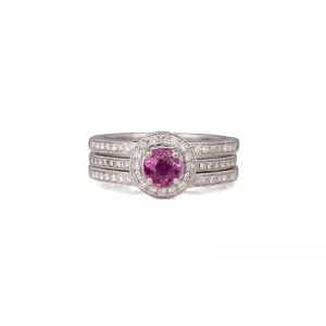 18ct White Gold Pink Sapphire and Diamond Wedding Set Rings
