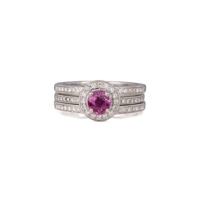 18ct White Gold Pink Sapphire and Diamond Wedding Set Rings