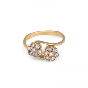 Victorian 18ct Yellow Gold & Platinum Double Diamond Daisy Cluster Ring