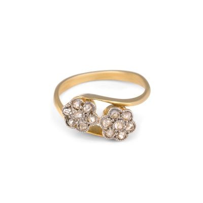 Victorian 18ct Yellow Gold & Platinum Double Diamond Daisy Cluster Ring
