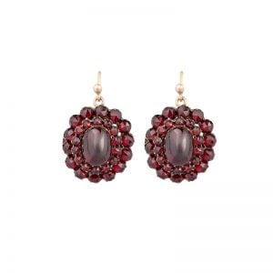Victorian 9ct Rose Gold faceted cabochon Bohemian Garnet earrings