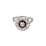 Art Deco 18ct White Gold Diamond and Onyx Daisy Cluster Ring