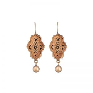 Victorian 14ct Rose Gold and enamel floral detail drop earrings.