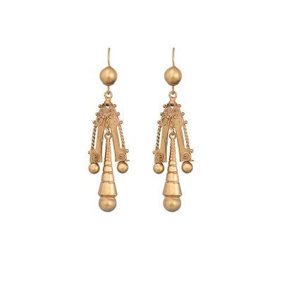 Victorian 9ct Yellow Gold Fancy Twist & Etruscan beading earrings